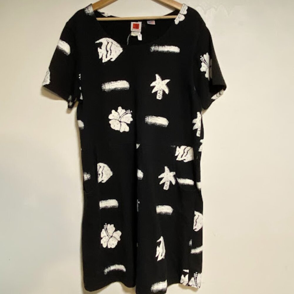 Red Ginger Vintage Tropical Print Cotton Pocket Dress - Size Large - Picture 2 of 12